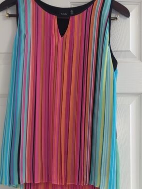 Rafaella Multicolor Vertical Stripe Sleeveless Tank - Pink, Blue, Yellow